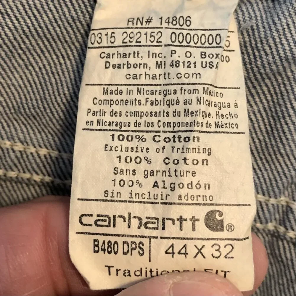 Carhartt Jeans Mens 44x32 Blue Wash Straight Leg Traditional Fit Denim Pants‎